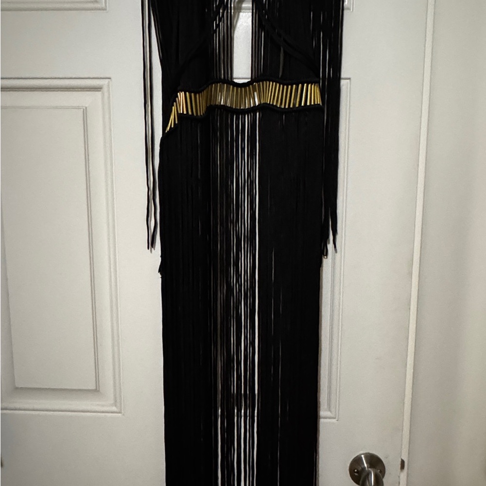 Macrame Festival or Vacation Dress w/ Gold Metal Accents